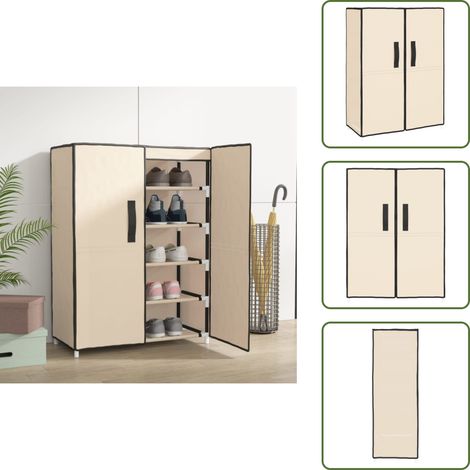Schuhschrank Creme 60x28x90 cm Stoff - Schuhschrank - Schrank - Garderobe - Schuhregal - Aufbewahrungssystem (1/5)