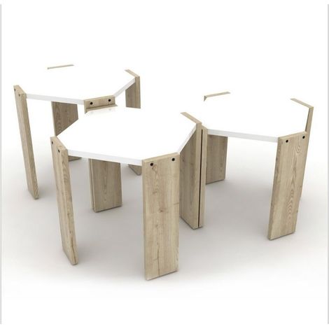 Mesas de centro apilables 44,5 cm roble y blanco - Nido Hansel (1/3)