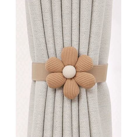 Zwei braune Vorhanghalter und -clips mit Blumenmuster für Wohnzimmer und Kinderzimmer (1/5)