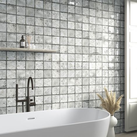 Carrelage Porcelanique Premium Era Grey 12x12 cm Brillant – Design Rustique pour tous types de Murs. (1/2)