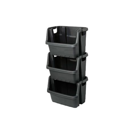 6 x Heavy Duty Black Plastic Open Fronted Storage Crates