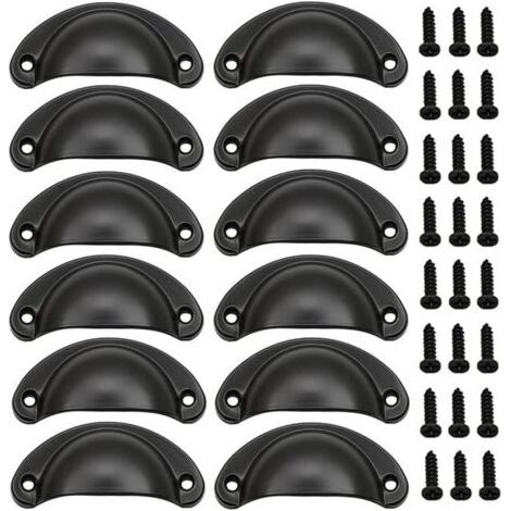 12 Pièces Poignée de Porte Coquille, Rétro Poignées de Porte, Poignées de Meubles Traditionnelles en Demi Lune Avec Vis, pour Tiroir, Armoire, Commode (Noir) (1/5)