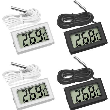 Lntyq 4 Pcs Thermomètre Réfrigérateur,Thermomètre LCD Numérique avec Sonde Étanche pour Réfrigérateur Congélateur Aquarium (Lot de 2 Noir et 2 Blanc) (1/5)