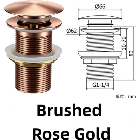 (Brushed RG No Hole)Bathroom Basin Sink Brass Pop Up Drain Waste Stoppers With or Without Overflow Hole Washbasin Bathroom Faucet Accessories (1/4)