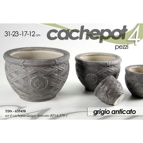 Set 4 cachepot grigio anticato Ø31/23/17/12 cm (1/2)