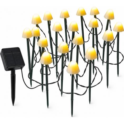 Guirlande Solaire LED Champignons de Jardin, Blanc Chaud, 12 Lampes à Piquet Extérieures Imperméables (1/5)