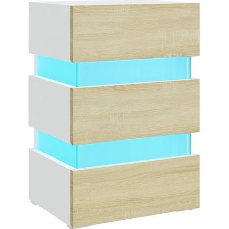 Maison Exclusive - LED-Nachttisch Weiß und Sonoma-Eiche 45x35x67