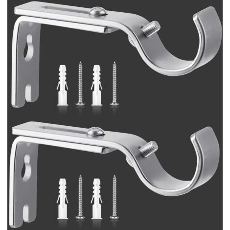 2 Pièces - Support Tringle Rideau - Accessoire Mural Réglable - Pour Tringles Ø 20-25 mm - Installation Intérieure - Argenté - 8,8x11,5 cm (1/5)