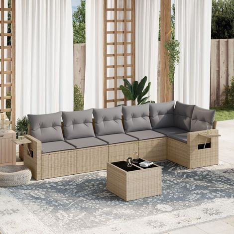 Set sofás de jardín 7 piezas y cojines ratán sintético beige vidaXL (1/3)
