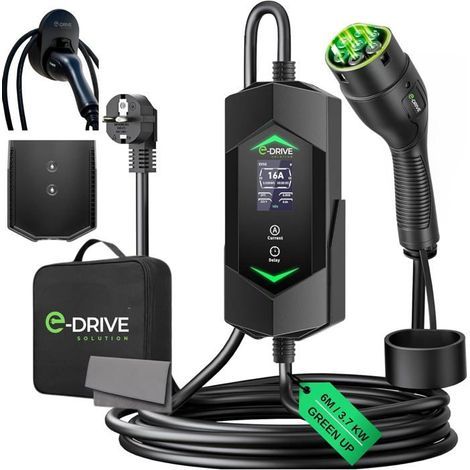 Chargeur Voiture Electrique E-Drive Solution 16A 3.7KW 6M Écran LCD Départ Différé