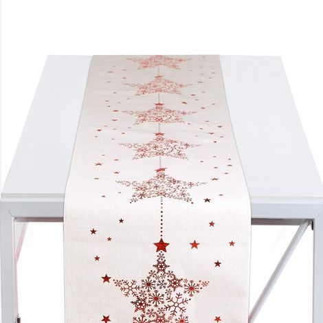 MINKUROW Caminos De Mesa De Navidad, Manteles De Algodón Estampados, Mesa Clásica Para Navidad, Temporada De Vacaciones, Mesa De Hogar, Decoración De Navidad, 11 X 106 Pulgadas (1/5)