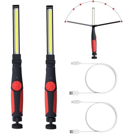 Houhence – Lot de 2 lampes de travail LED rechargeables – Alimentation batterie – Support magnétique – Rotation 360° et 180° – Pour automobile et atelier