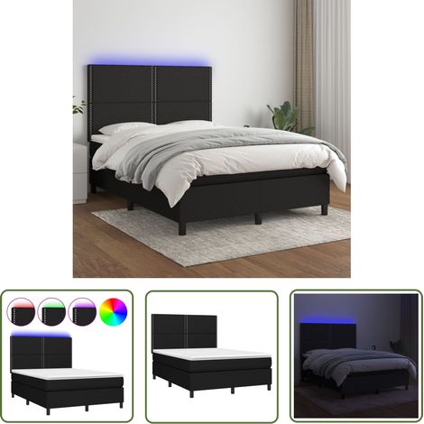 The Living Store Boxspringbett mit Matratze & LED Schwarz 140x200 cm Stoff - Boxspringbett - Doppelbett - Schlafsofa - Lattenrost - Bettrahmen (1/5)