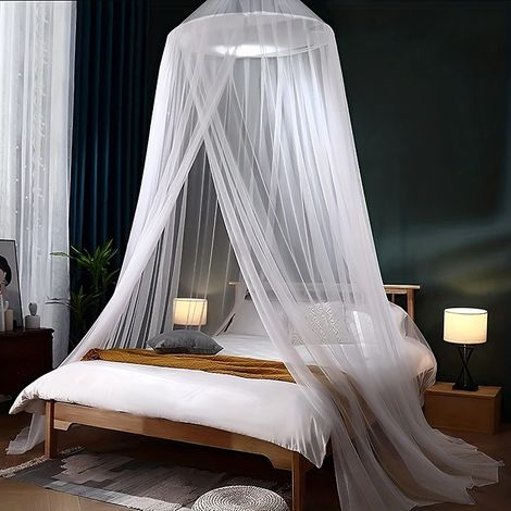 1 Paquet de Moustiquaire Couvre-lit Porte Cryptée Moustiquaire Tente Dôme Moustiquaire Suspendue, Blanc, Convient pour Lit Double de 1,8 M à 1,5 M (1/5)