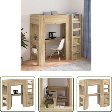 vidaXL Holz - Etagenbettgestell mit Schreibtisch Sonoma-Eiche 75 x 190 cm (1/5)