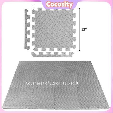 Cocosity Tapis de gymnastique au sol 12 pièces tapis de gymnastique de sol et tapis de sol en mousse de sport haltere Gris (1/5)