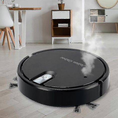 Aspirateur robot 5 en 1 sans fil avec éclairage d'ambiance LED, silencieux, aspirateur, laveur et humidificateur - couleur noire (1/4)