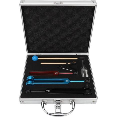 Kit de diapasons thérapeutiques en aluminium, 128Hz à 4096Hz, pour harmonisation des chakras et fréquences Solfeggio, avec marteau et étui.