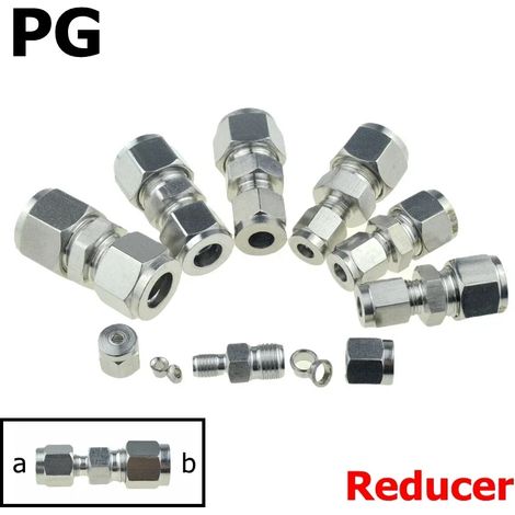 Raccord de tuyauterie à compression PG-8mm-10mm (a - b) 304, adaptateur de conversion 6 mm, 8 mm, 10 mm et 12 mm, coupleur en acier inoxydable pour tube 1/4" et 1/2", connecteur YDF-LOK (1/5)