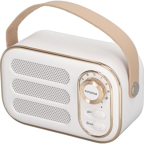 Mini enceinte Bluetooth rétro sans fil portable 115 x 72 x 50 mm, USB-C, batterie 400 mAh, Bluetooth 5.0, TWS, entrée auxiliaire. (1/5)