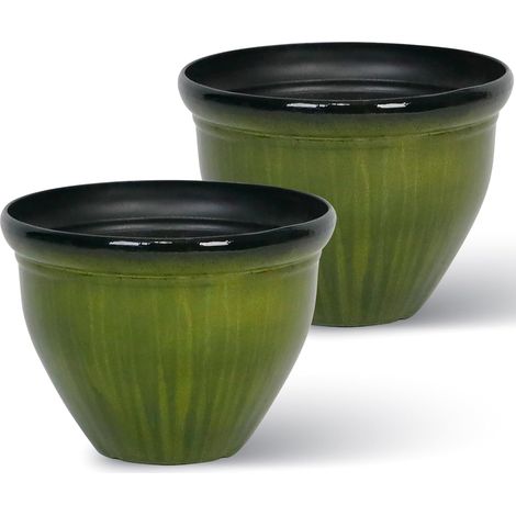 Runder grüner Kunststoffblumentopf mit 5 Zoll Durchmesser und Abflusslöchern, 4 Zoll hoch - 2er-Set, glatter glockenförmiger Blumentopf - leichter Blumentopf für den Innen- und Außenbereich.