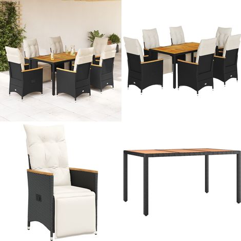 Ensemble de bistro de jardin 7 pcs coussins noir poly rotin - Chaise de jardin - Coussin de jardin (1/5)