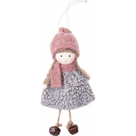 Ange en peluche, décoration de Noël à suspendre au sapin en tissu de laine, 16 cm, rose festif. (1/5)