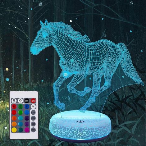 Veilleuse cheval, lampe illusion 3D, 16 couleurs changeantes, LED rechargeable, veilleuse animal, capteur tactile avec télécommande (1/5)