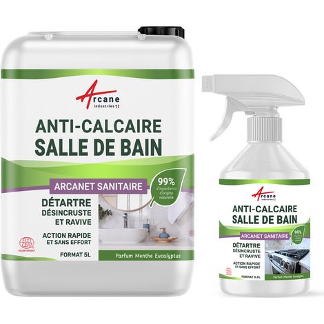 Nettoyant Salle de Bain Anti-Calcaire Naturel - 5 L + recharge 500 ml vide  - ARCANE INDUSTRIES