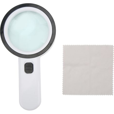 Loupe en verre optique portative 8cm 30X, loupe haute puissance avec 12 lumières LED