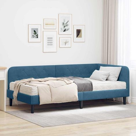 vidaXL Cadre de lit d'angle Bleu 90 x 190 cm Velours