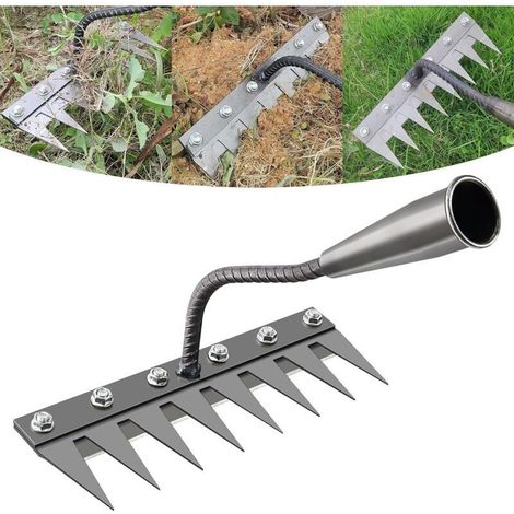 8 dents acier au carbone jardin d'herbe à mauvaise herbe rake outil d'herbe à mauvaise herbe lourd pour le jardinage de paille et le relâchement de la pelouse