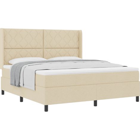 Maison Exclusive - Lit à ressorts avec coussin Crème 200 x 180 cm tissu (1/5)