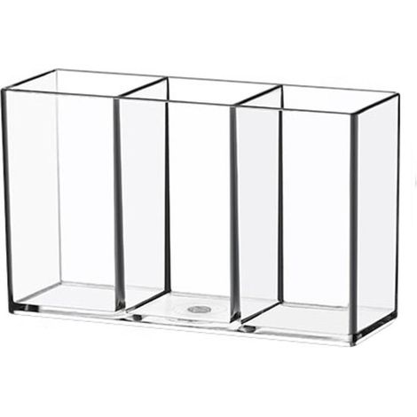 Portaposate e portapenne in acrilico trasparente, ideale per ufficio, camera da letto e bagno, dimensioni 9,2 x 3 x 5,7 cm. (1/4)