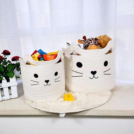 Bote de rangement pour jouets pour enfants Panier à linge en coton (blanc) 1 pièces (1/4)