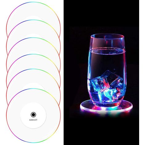 Elkuaie LED-Untersetzer - Dessous de Verre Lumineux - Bouteille Lumineuse en Acrylique pour Bars et Fêtes - 6 Pièces - Rouge (1/5)