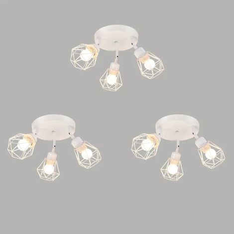 3pcs 3 Spot de Plafond Industrielle,Lampe de Plafond Vintage en Métal Abat-jour en Cage Lustre Spot pour Chambre Cuisine,Blanc (1/5)