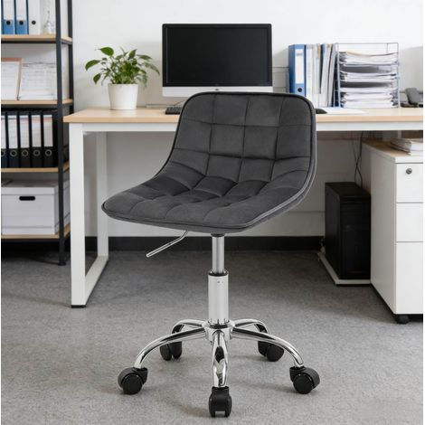 Silla de oficina de terciopelo gris oscuro 43 x 50 cm, giratoria 360°, altura del asiento 40-47,5 cm con ruedas (1/5)