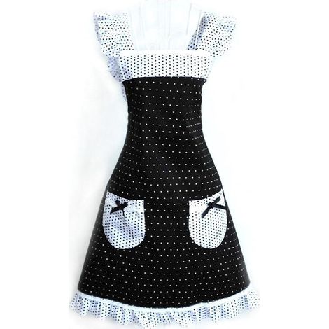 mignon Style Princesse Pois Motif Volants Dcoration Cuisine Pour Femmes Tablier De Cuisson Sangle 2 Poches Blanches + 2 Nuds Noirs (1/5)