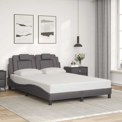 Cadre de lit avec tête de lit en similicuir gris 140 x 190 cm, sans matelas - PANGIVO (1/5)