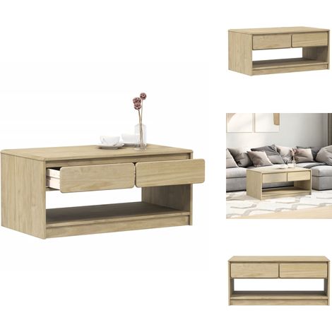 The Living Store Couchtisch SAUDA Eiche-Optik 99x55x45 cm Massivholz Kiefer - Holzbeistelltisch (1/5)
