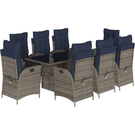 9 Piece Garden Dining Set with Cushions Grey Poly Rattan vidaXL (1/5)