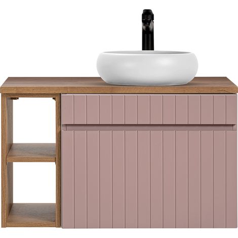 Waschbeckenunterschrank 80 cm, Regal, Waschbecken rund IRAKLIO-56-ROSE rosa Eiche Nb., B/H/T ca. 80,4/60,5/46 cm (1/5)