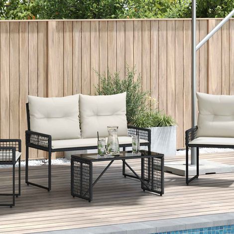 vidaXL Tavolo da Esterno Nero 80 x 40 x 40 cm Rattan PE e Vetro