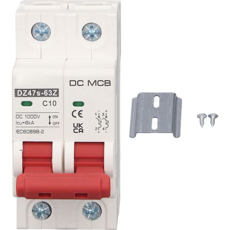 Disjoncteur miniature 2P 10A DC1000V, rail DIN, protection circuit solaire photovoltaïque, interrupteur automatique 2 pôles, 10 ampères, système PV. (1/5)