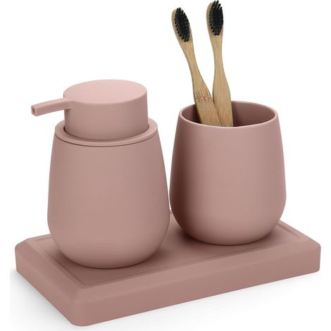 Ensemble Salle de Bain Accessoire Rose, Organisateur Salle de Bain 3 Pièces (1/5)