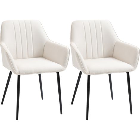 Conjunto de 2 sillas de cocina con respaldo, reposabrazos y patas metálicas para salón, 59,5 x 56,5 x 81 cm, color beige (1/5)