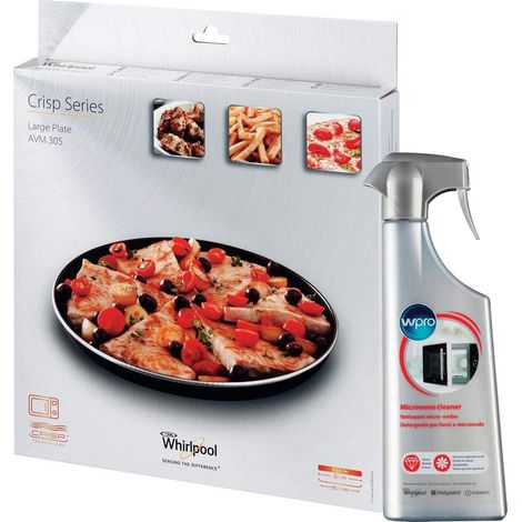 Kit Piatto Crisp Whirlpool AVM305 Microonde   Diametro Esterno 32cm Altezza 2,5cm Antiaderente + W-Pro Detergente Sgrassatore Spray 500ml by Whirlpool