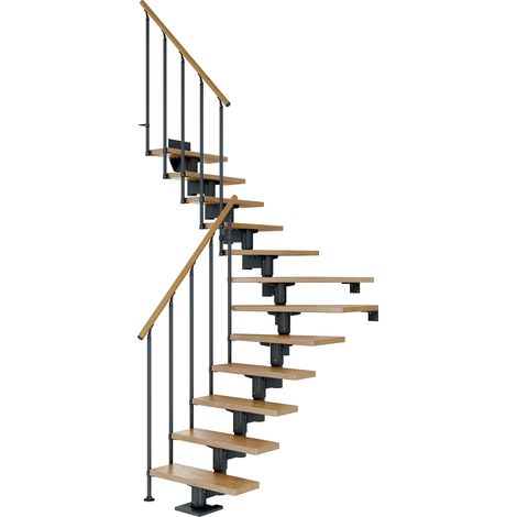 Dolle Mittelholmtreppe Cork Ahorn, lackiert 1/2 gewendelt 75 cm breit für GH 259 – 315 cm UK Metall Perlgrau mit Geländer
