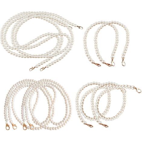 AHLSEN Lot de 8 chaînes de perles d'imitation 30/60/90/120 cm pour sac à main, chaîne de rechange avec fermoirs mousquetons pour colliers, bracelets, sacs, chaînes artisanales (1/5)
